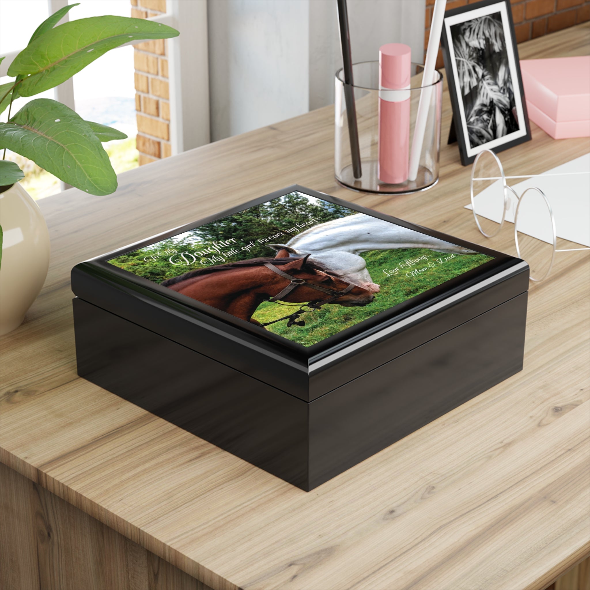 🐴 To My Daughter – Horse-Themed Jewelry Box | “My Little Girl, Forever in My Heart” Keepsake Gift