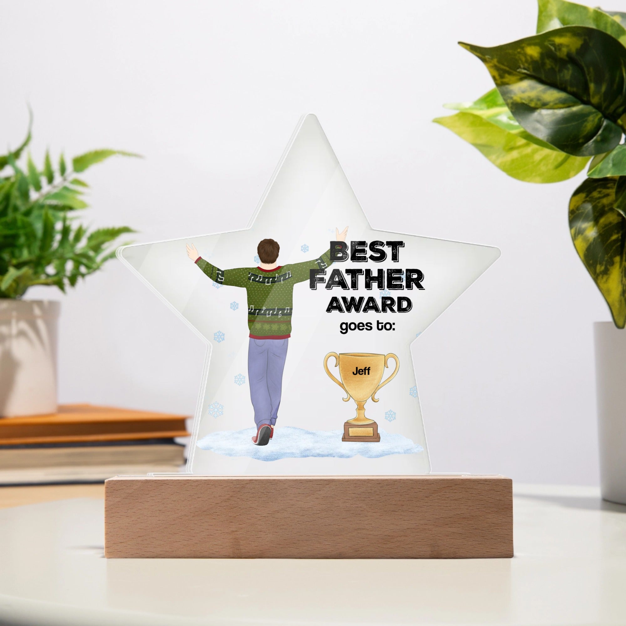 🌟 “Best Father Award” – Custom Star Acrylic Plaque with LED Base