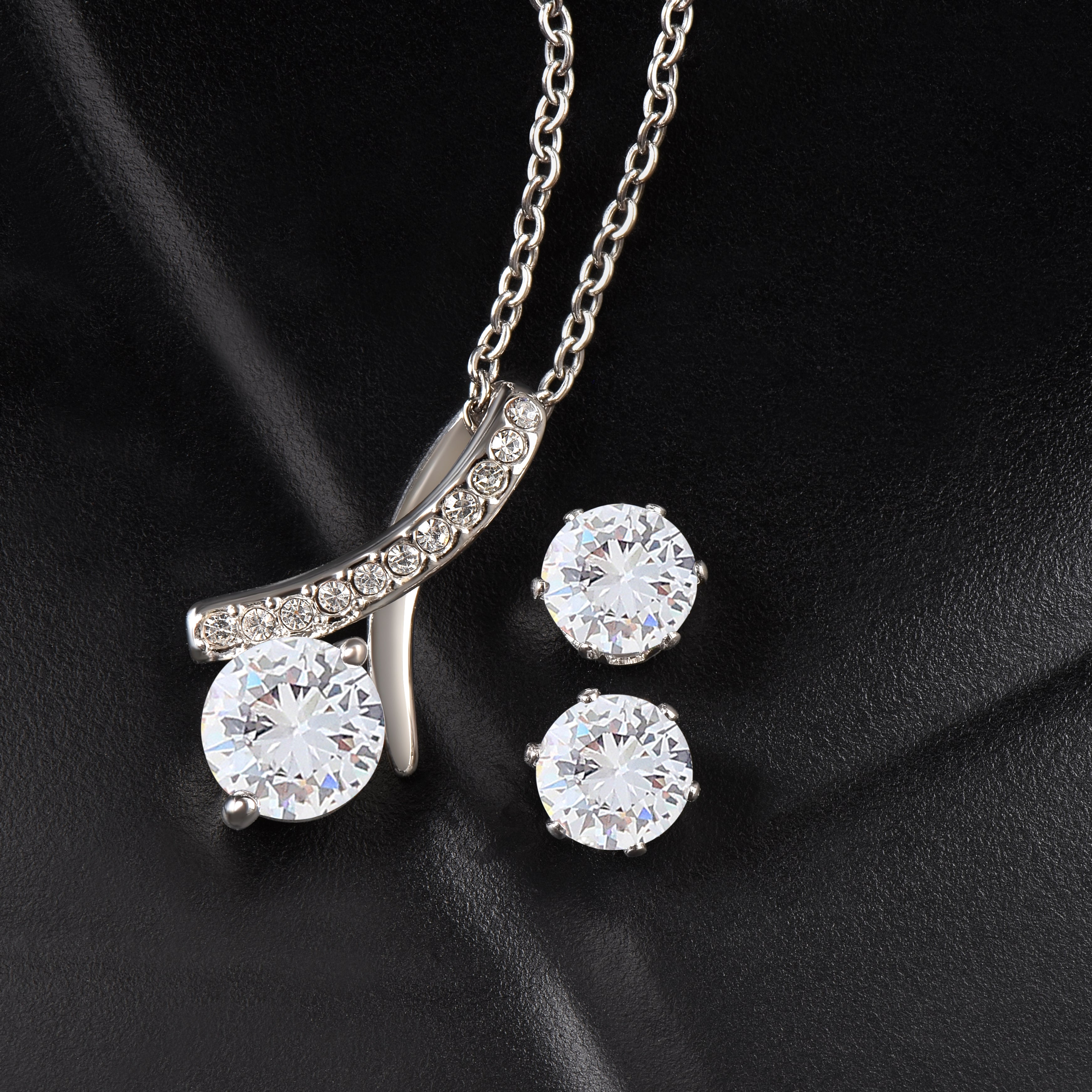To My Beautiful Wife – Necklace & Earrings Gift Set | Romantic Jewelry in White Gold with Message Card