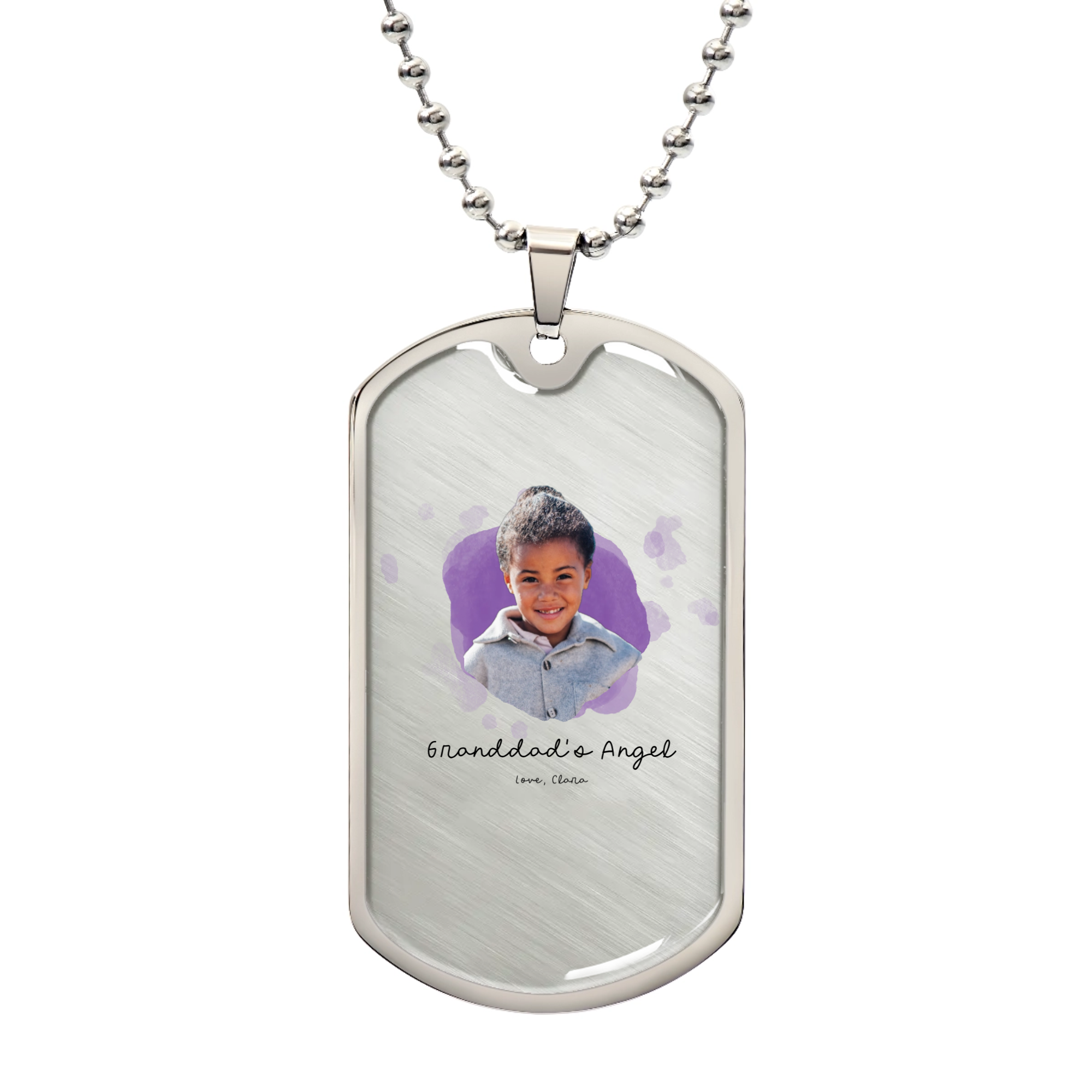 🐾 Custom Photo with Watercolor Splash and Message – Luxury Dog Tag on Military Chain