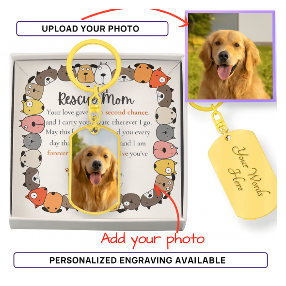 Custom Pet Photo Keychain for Rescue Moms – Personalized Dog Tag, Made in USA