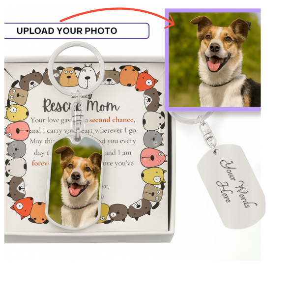 Custom Pet Photo Keychain for Rescue Moms – Personalized Dog Tag, Made in USA