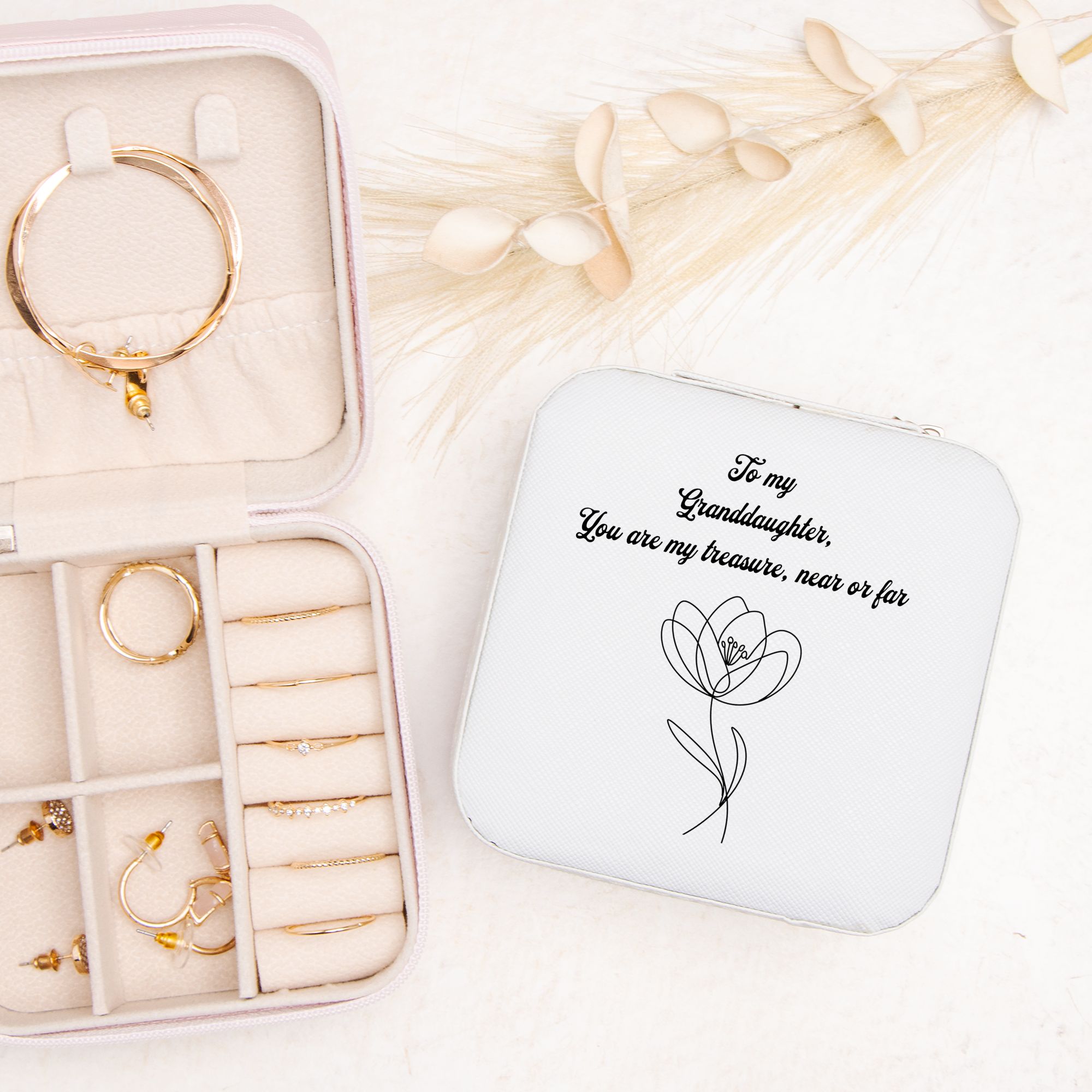 💖 To My Granddaughter – “You Are My Treasure” Jewelry Travel Case | Sentimental Faux Leather Keepsake