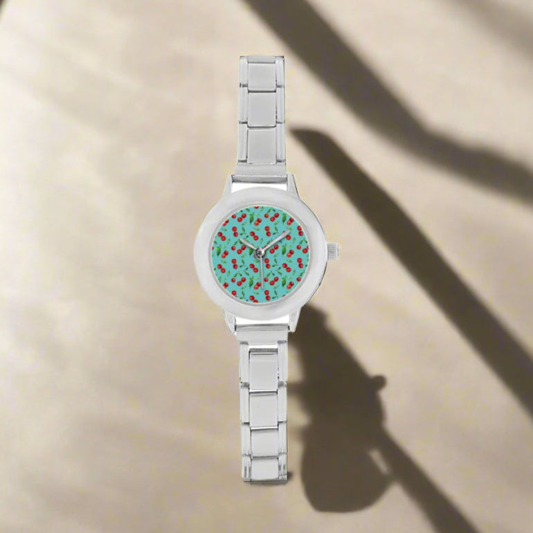š Summer Cherry Italian Charm Watch ā Womenās Stainless Steel Timepiece
