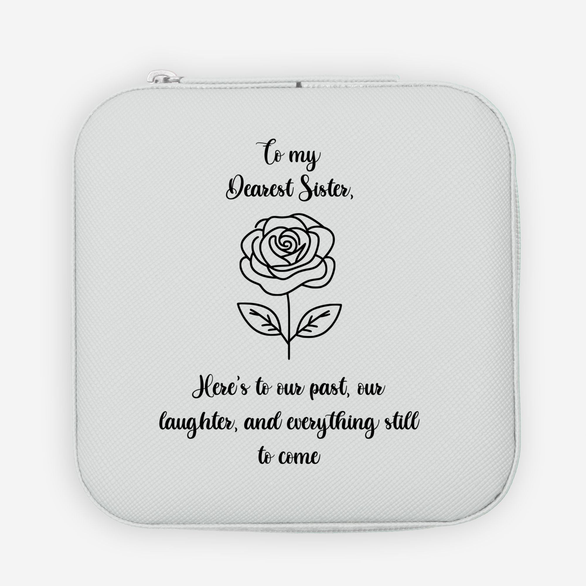 💞 To My Sister – “Here’s to Our Past” Jewelry Travel Case | Compact Faux Leather Organizer