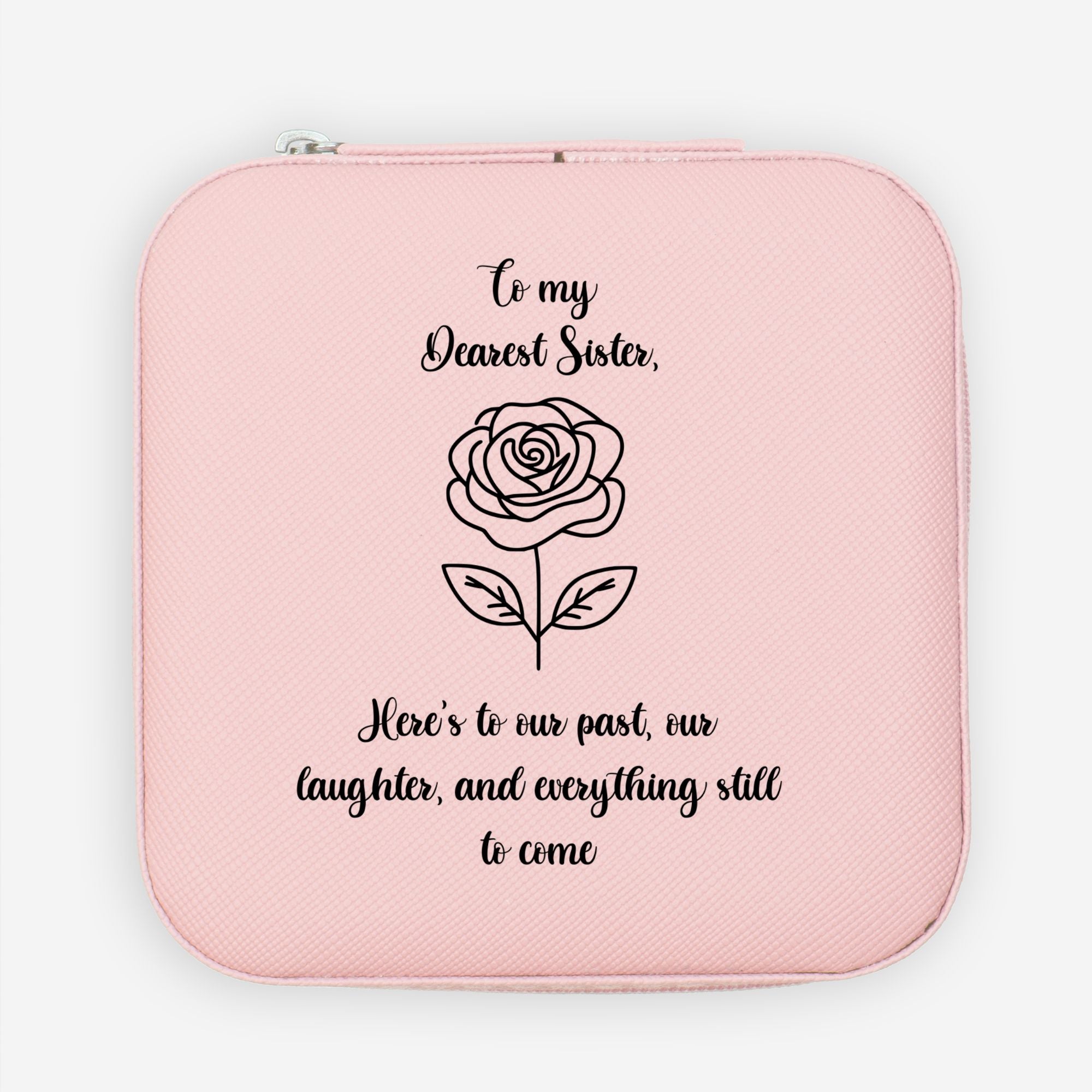 💞 To My Sister – “Here’s to Our Past” Jewelry Travel Case | Compact Faux Leather Organizer