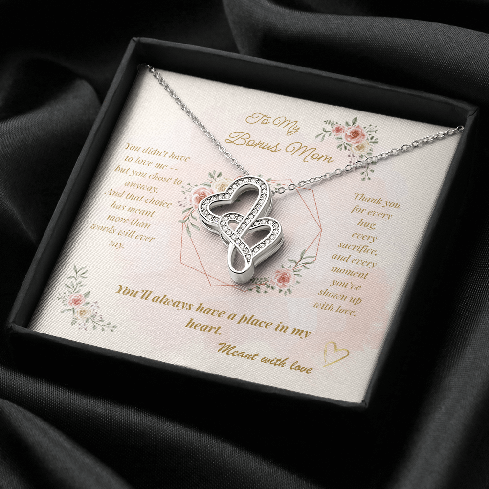 To My Bonus Mom – Heartfelt Interlocking Hearts Necklace with Message Card