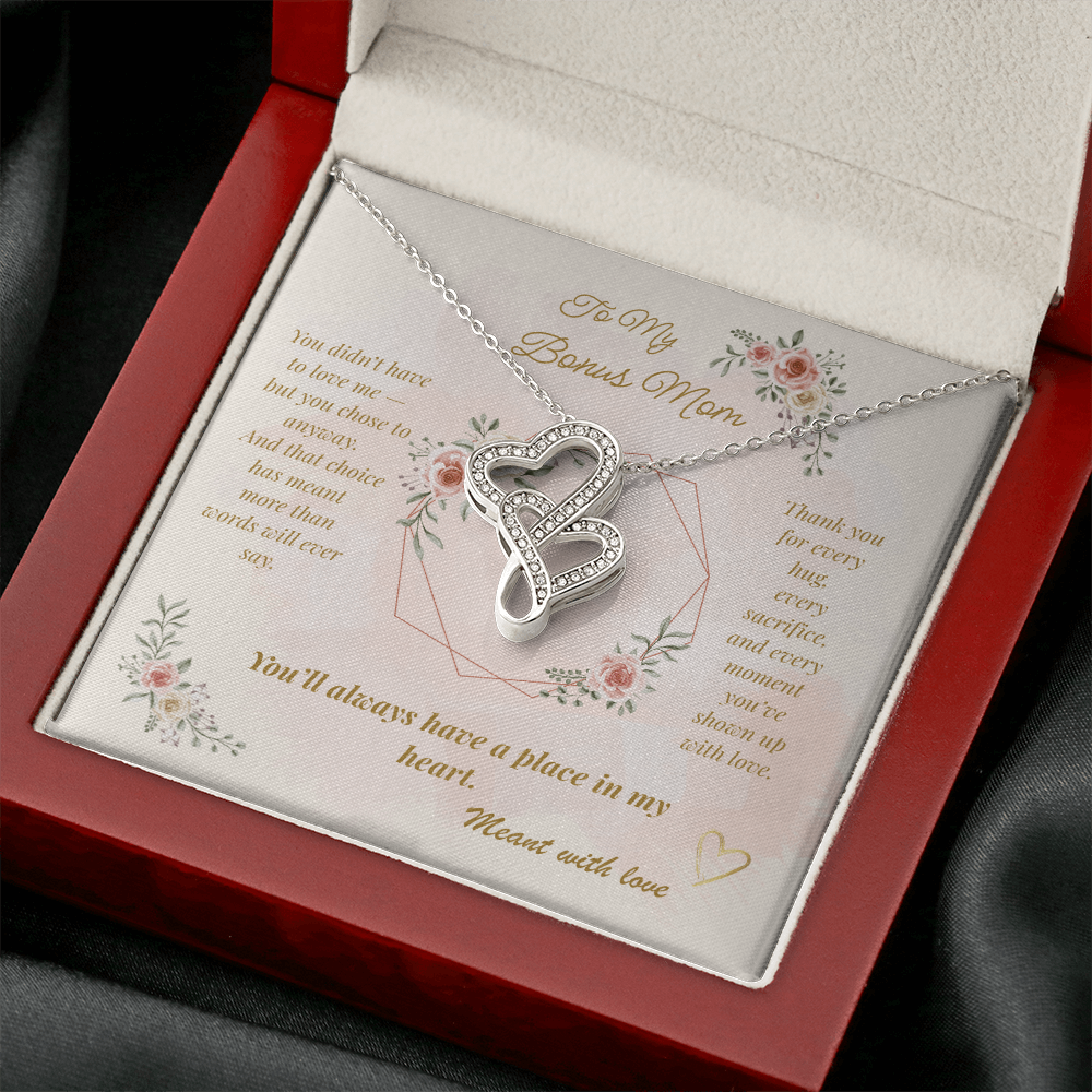To My Bonus Mom – Heartfelt Interlocking Hearts Necklace with Message Card