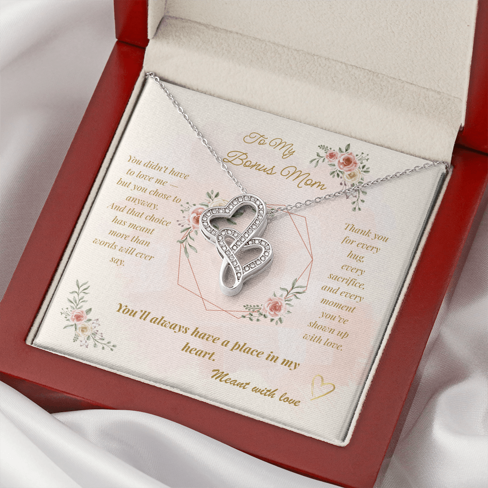 To My Bonus Mom – Heartfelt Interlocking Hearts Necklace with Message Card