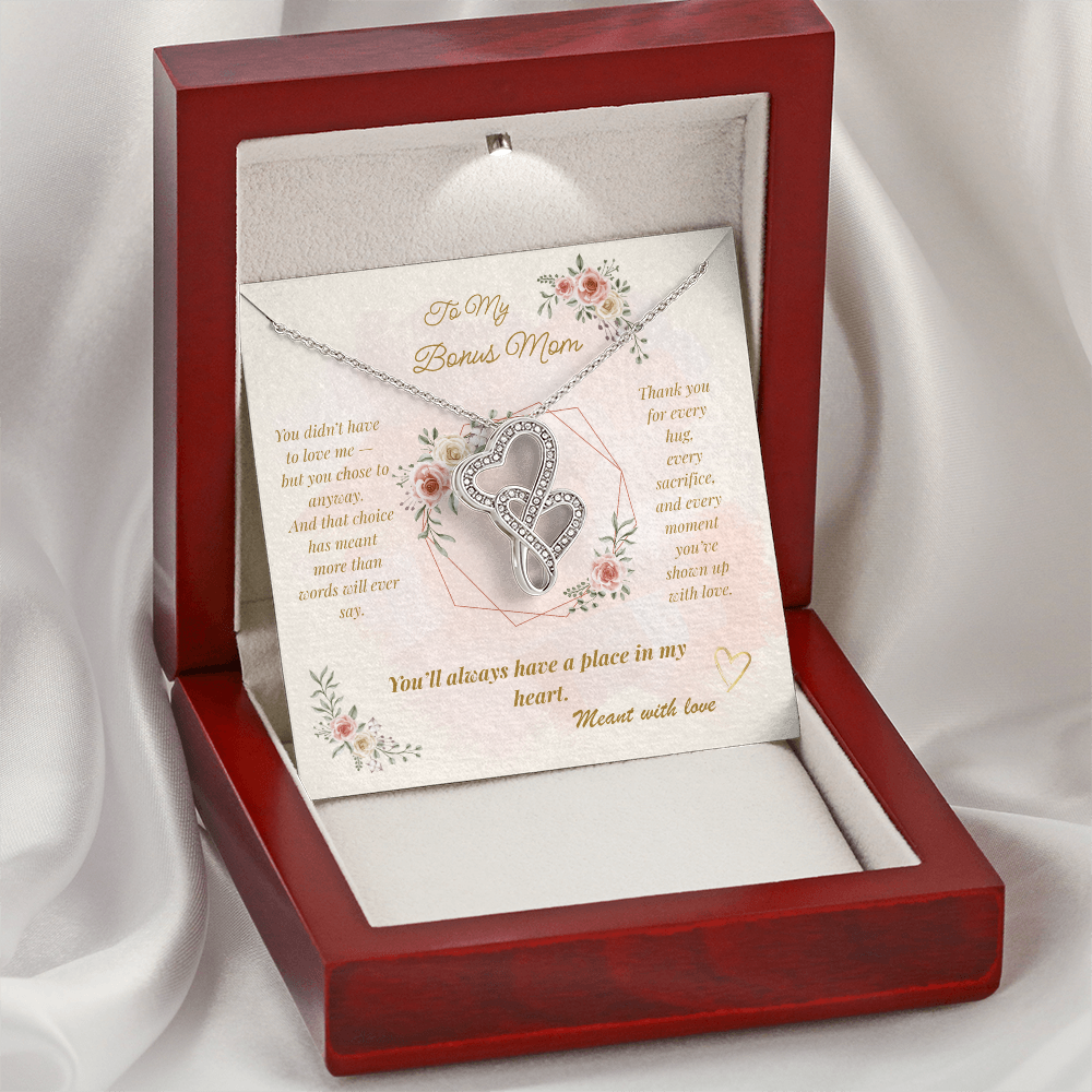 To My Bonus Mom – Heartfelt Interlocking Hearts Necklace with Message Card