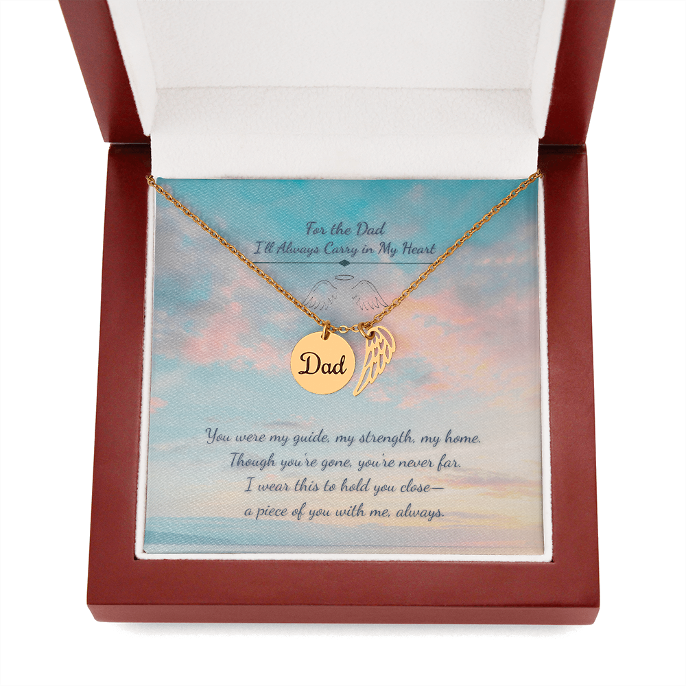 Memorial Necklace for Dad – Angel Wing & Disc Pendant – “Always with Me” Tribute