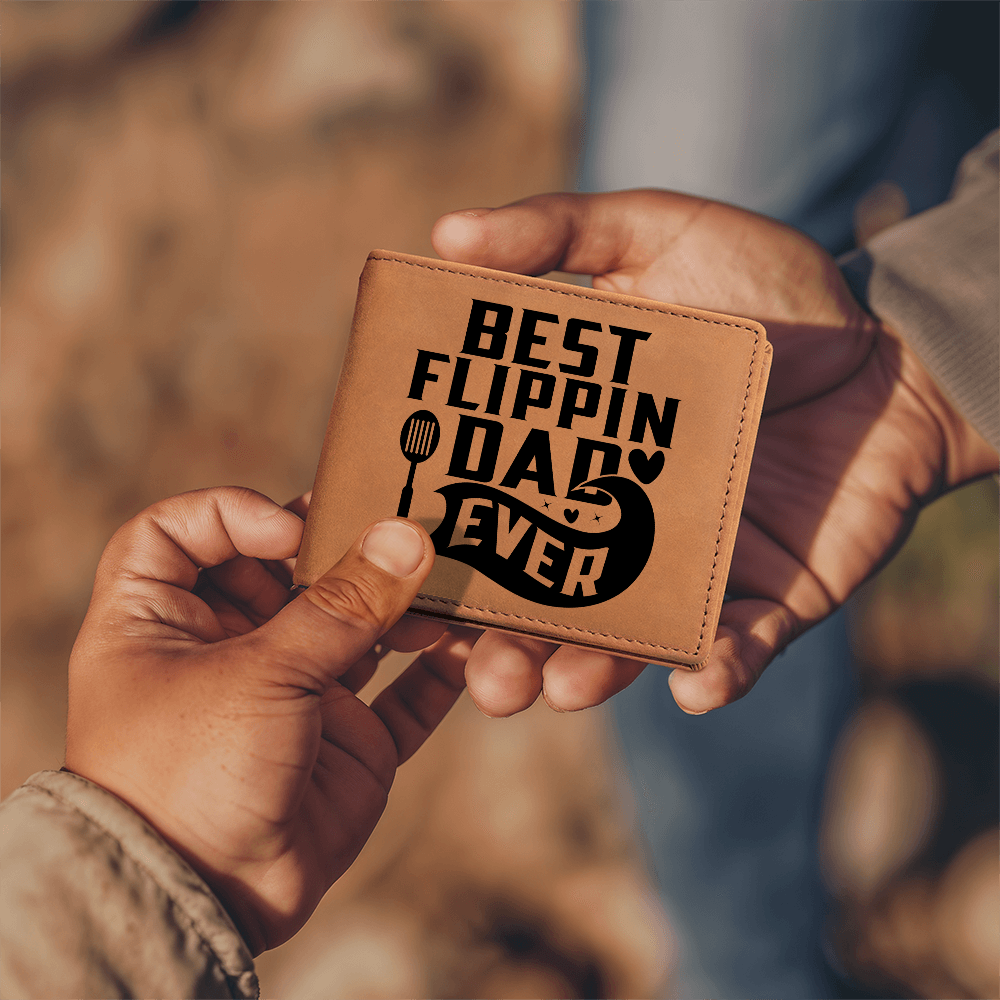 “Best Flippin’ Dad Ever” Leather Wallet – Funny BBQ Gift for Dads Who Grill