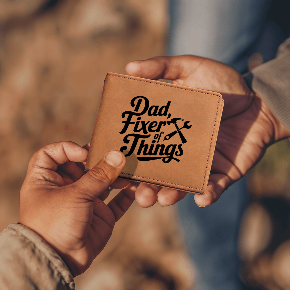 “Dad, Fixer of Things” Leather Wallet – Handy Dad Gift for Father’s Day or Birthday