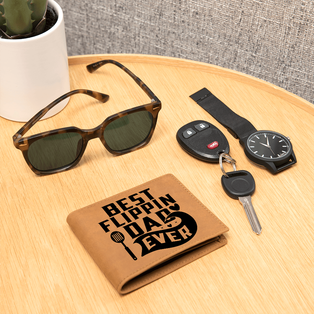 “Best Flippin’ Dad Ever” Leather Wallet – Funny BBQ Gift for Dads Who Grill