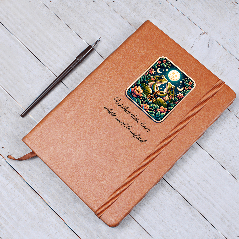 🐸 Cottagecore Toad Whimsical World Journal – Vegan Leather Notebook with Magical Quote