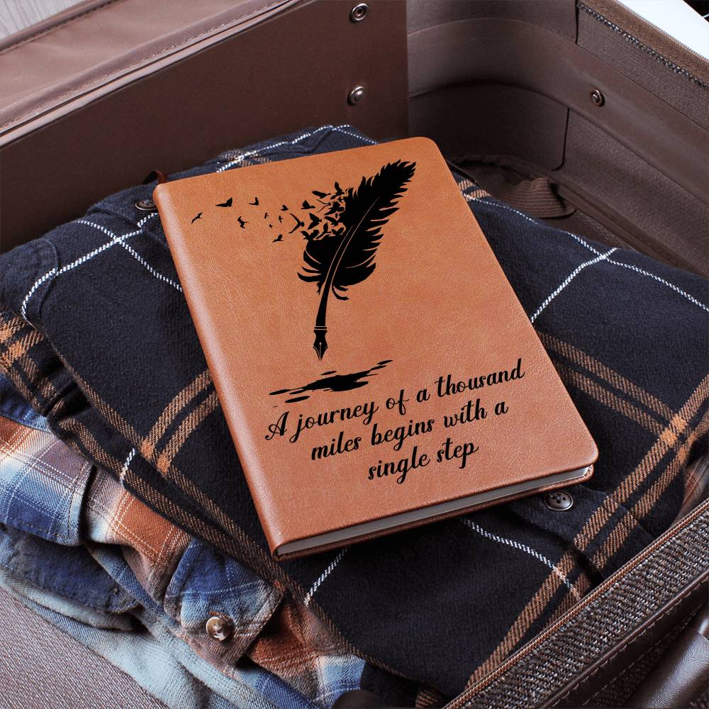 🖋️ “Journey of a Thousand Miles” – Vegan Leather Journal | Inspirational Gift for Writers, Graduates & Dreamers