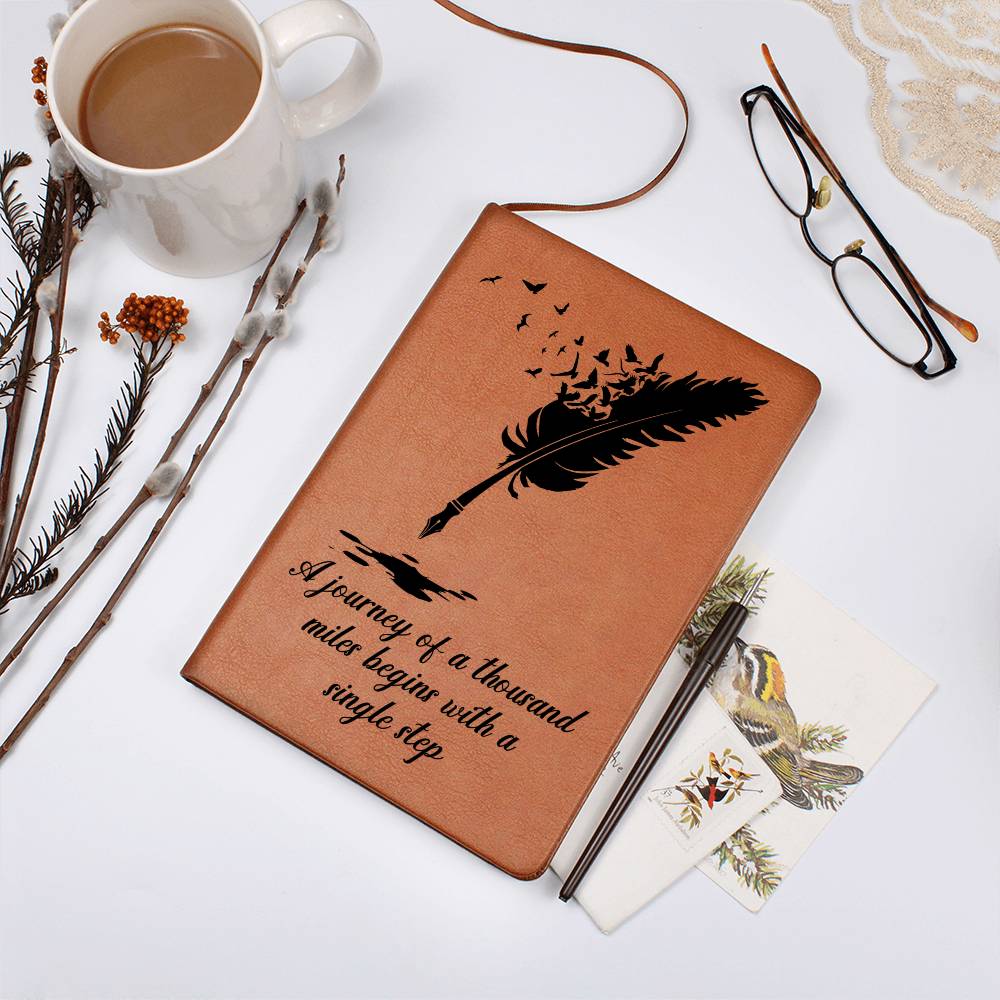 🖋️ “Journey of a Thousand Miles” – Vegan Leather Journal | Inspirational Gift for Writers, Graduates & Dreamers