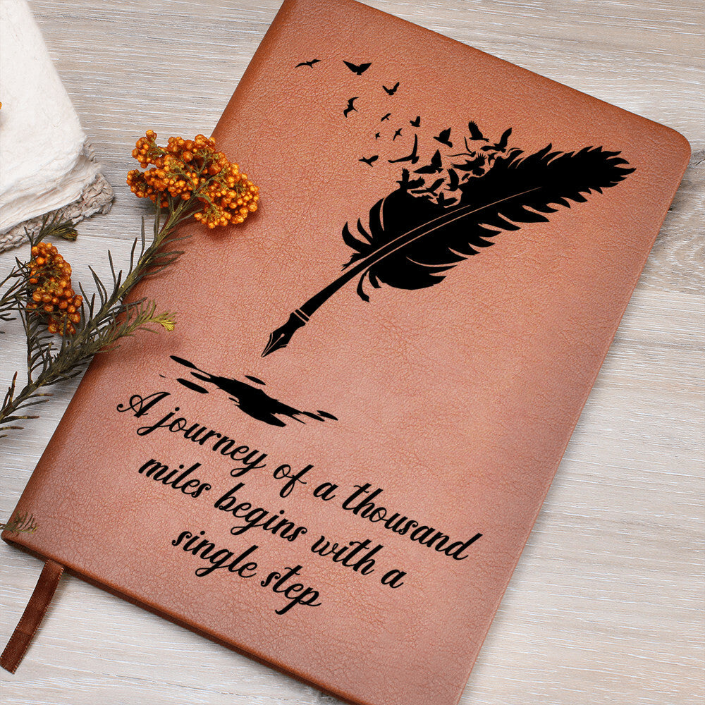 🖋️ “Journey of a Thousand Miles” – Vegan Leather Journal | Inspirational Gift for Writers, Graduates & Dreamers