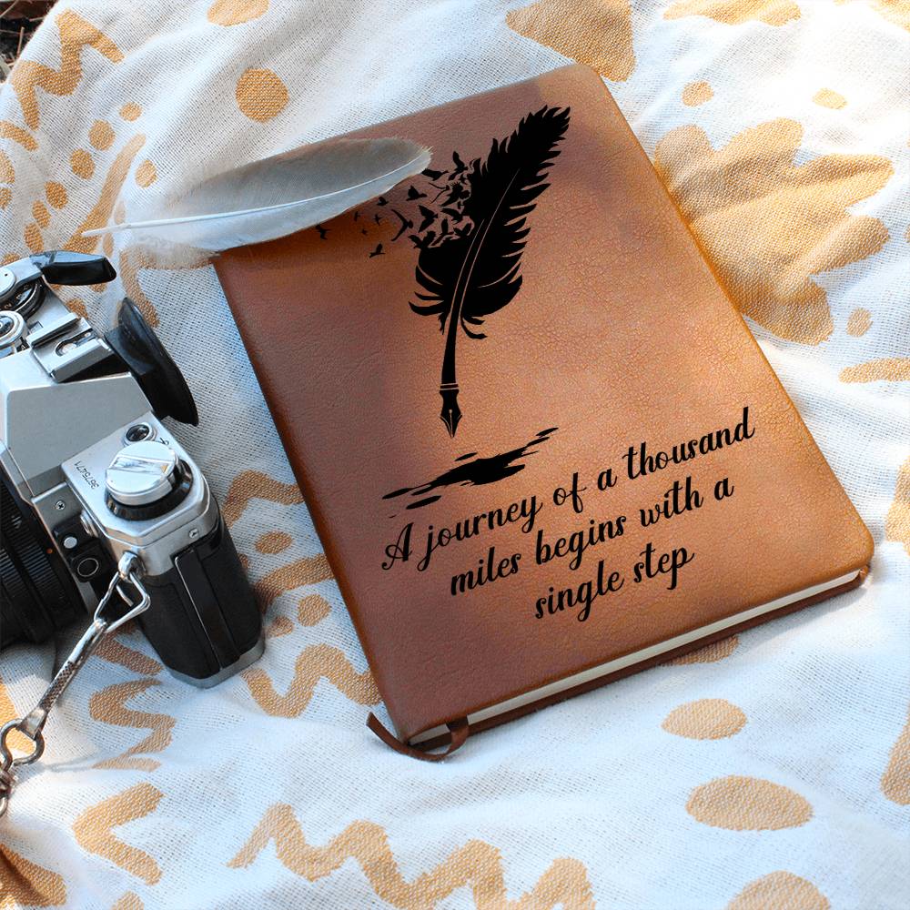 🖋️ “Journey of a Thousand Miles” – Vegan Leather Journal | Inspirational Gift for Writers, Graduates & Dreamers