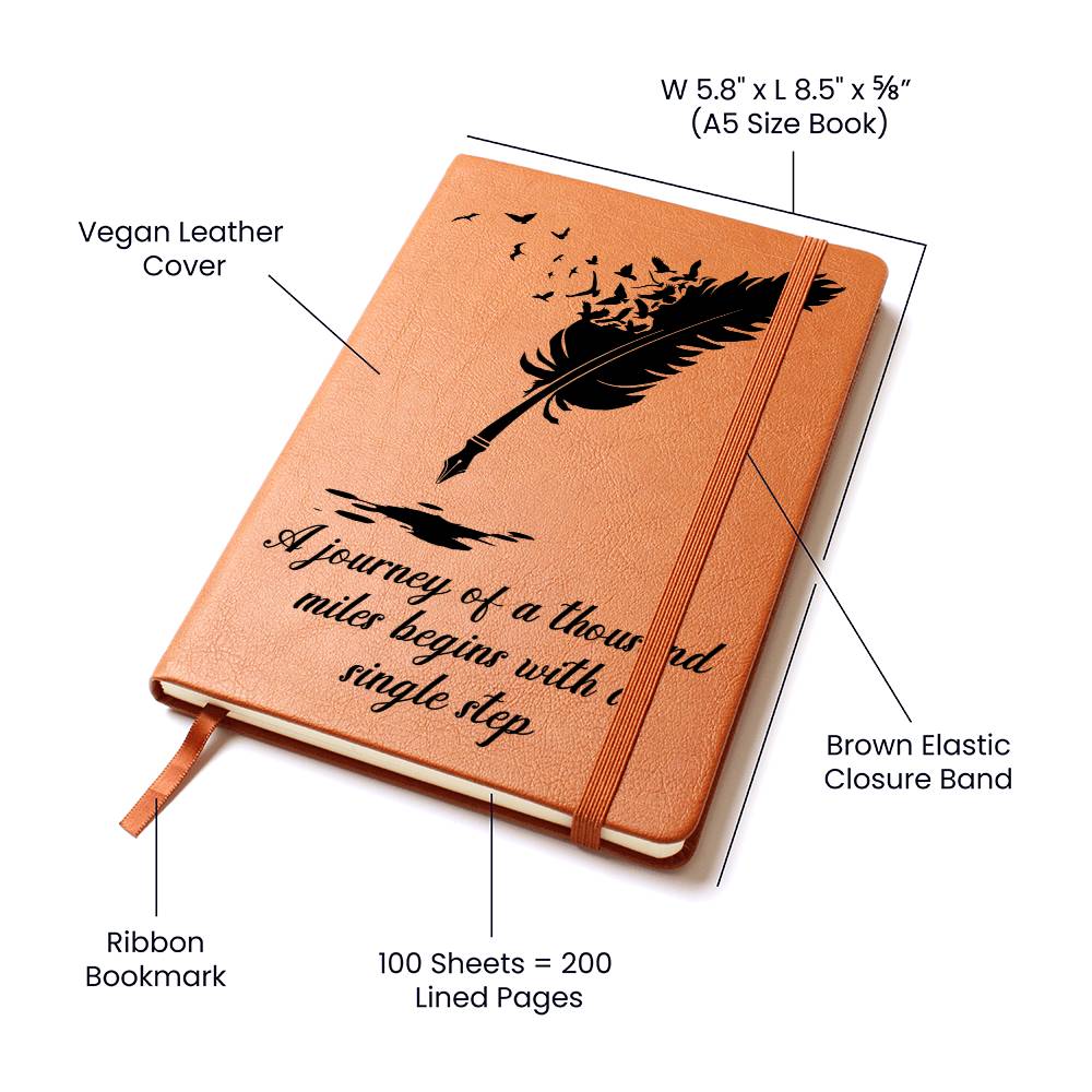 🖋️ “Journey of a Thousand Miles” – Vegan Leather Journal | Inspirational Gift for Writers, Graduates & Dreamers