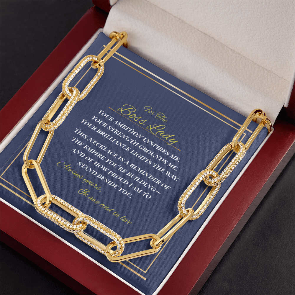 For The Boss Lady – Gold Paperclip Chain Necklace – Empowering Gift for Wife, Girlfriend, or Entrepreneur