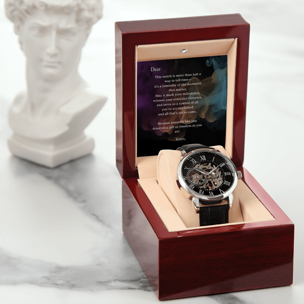 Men's Openwork Watch in Luxury Box - Personalize Your Card with Recipient & Your Names