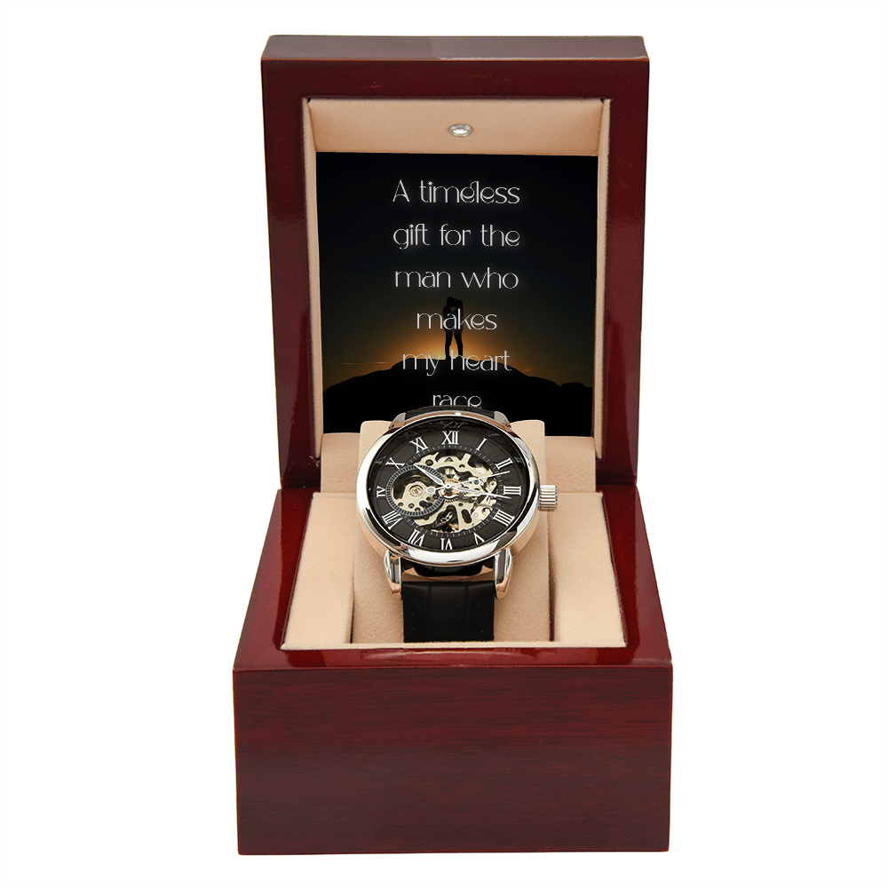 Classic Openwork Men's Perpetual Movement Watch with Loving Sentiment