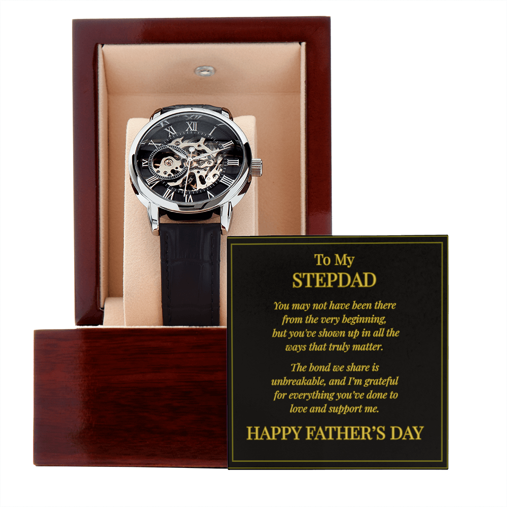 To My Stepdad – Openwork Watch with Father's Day Message Card | Heartfelt Gift for Stepdad