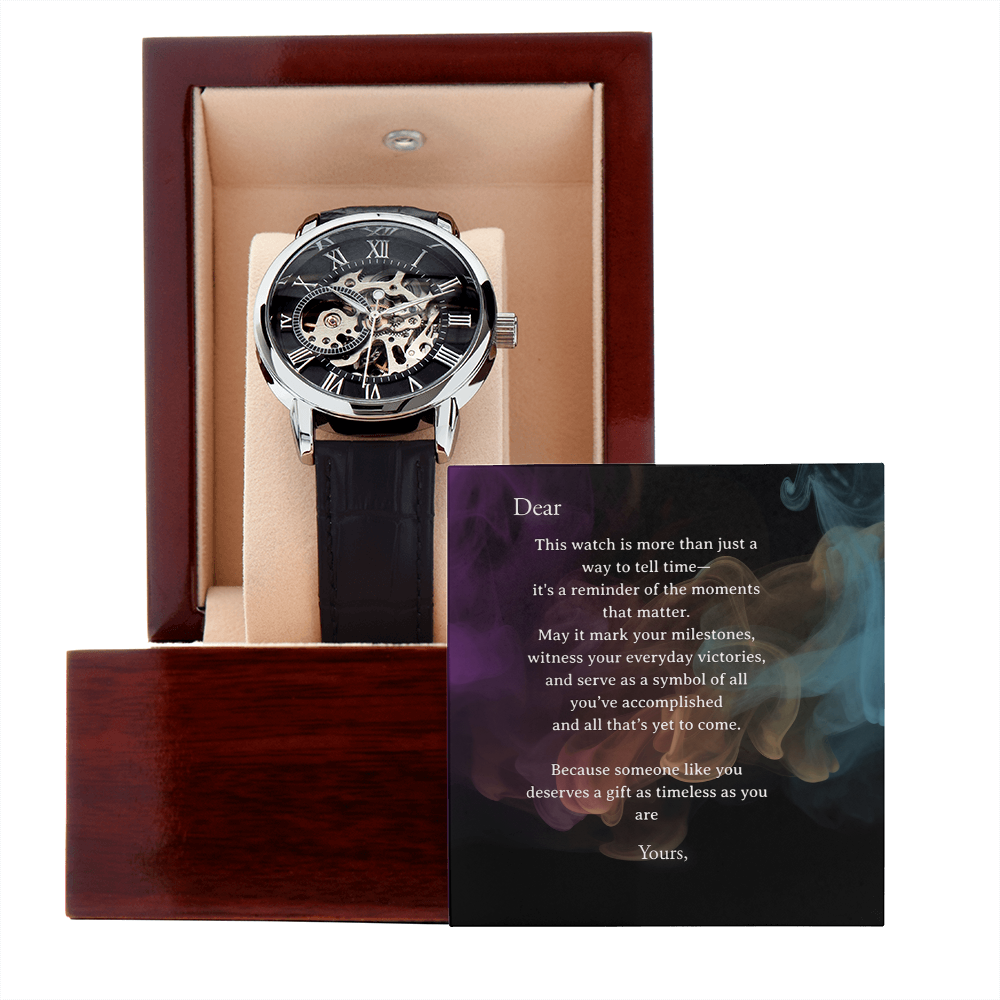Men's Openwork Watch in Luxury Box - Personalize Your Card with Recipient & Your Names
