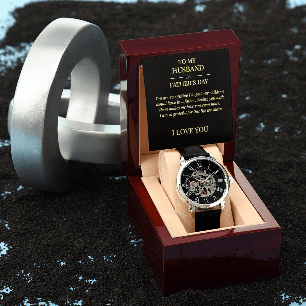 To My Husband – Openwork Watch with Father's Day Message Card | Romantic Gift from Wife