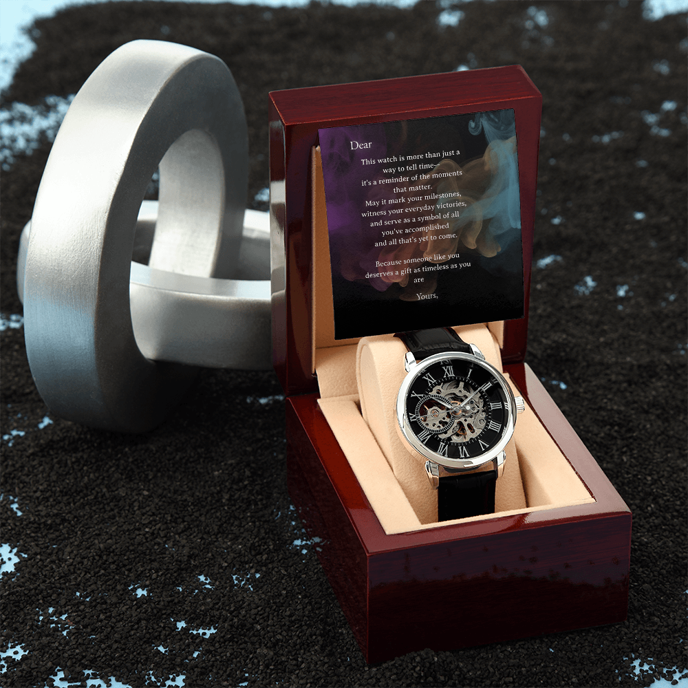 Men's Openwork Watch in Luxury Box - Personalize Your Card with Recipient & Your Names