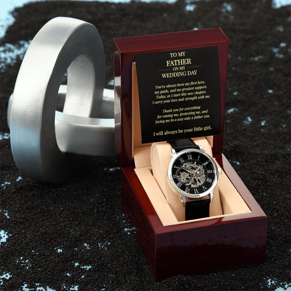 To My Father – Openwork Watch with Wedding Day Message Card | Gift from Daughter to Father of the Bride