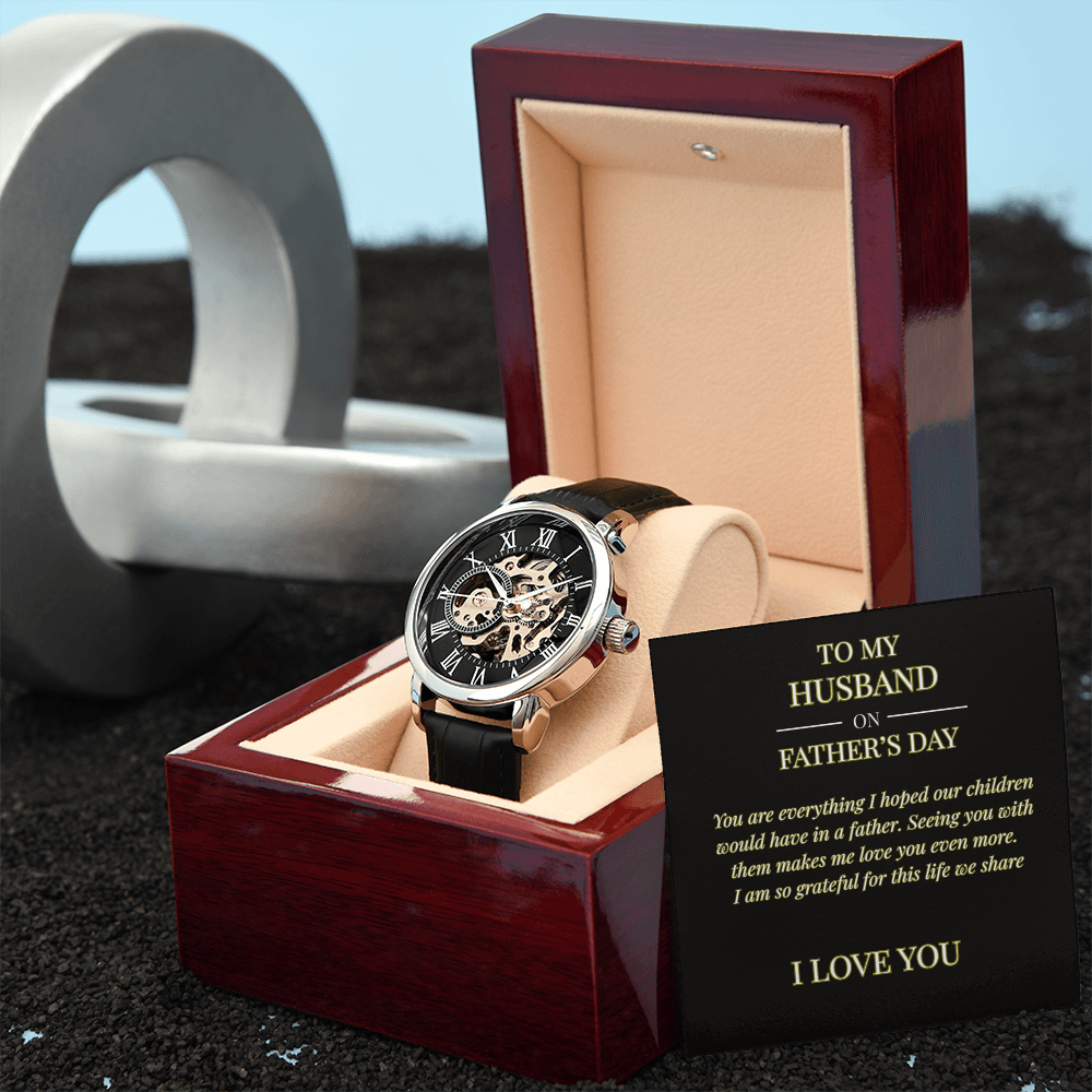 To My Husband – Openwork Watch with Father's Day Message Card | Romantic Gift from Wife