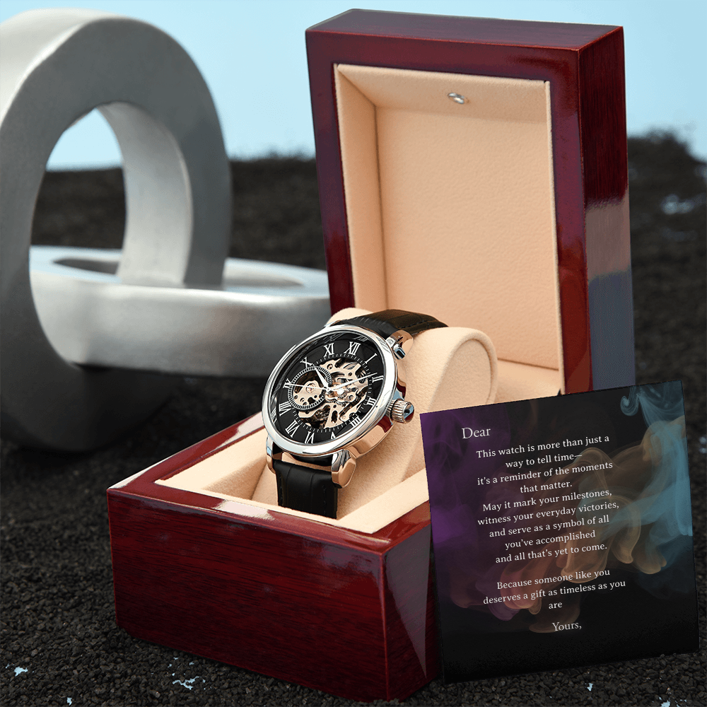 Men's Openwork Watch in Luxury Box - Personalize Your Card with Recipient & Your Names