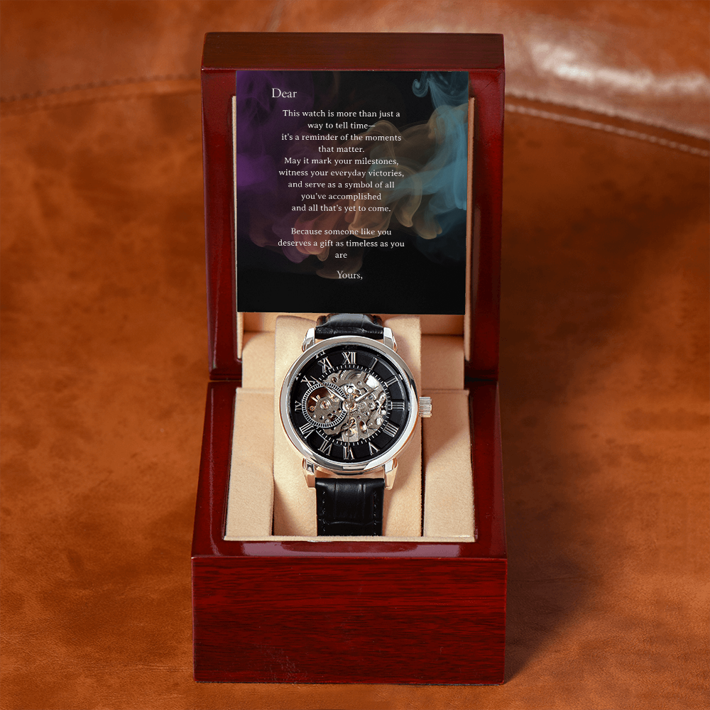 Men's Openwork Watch in Luxury Box - Personalize Your Card with Recipient & Your Names