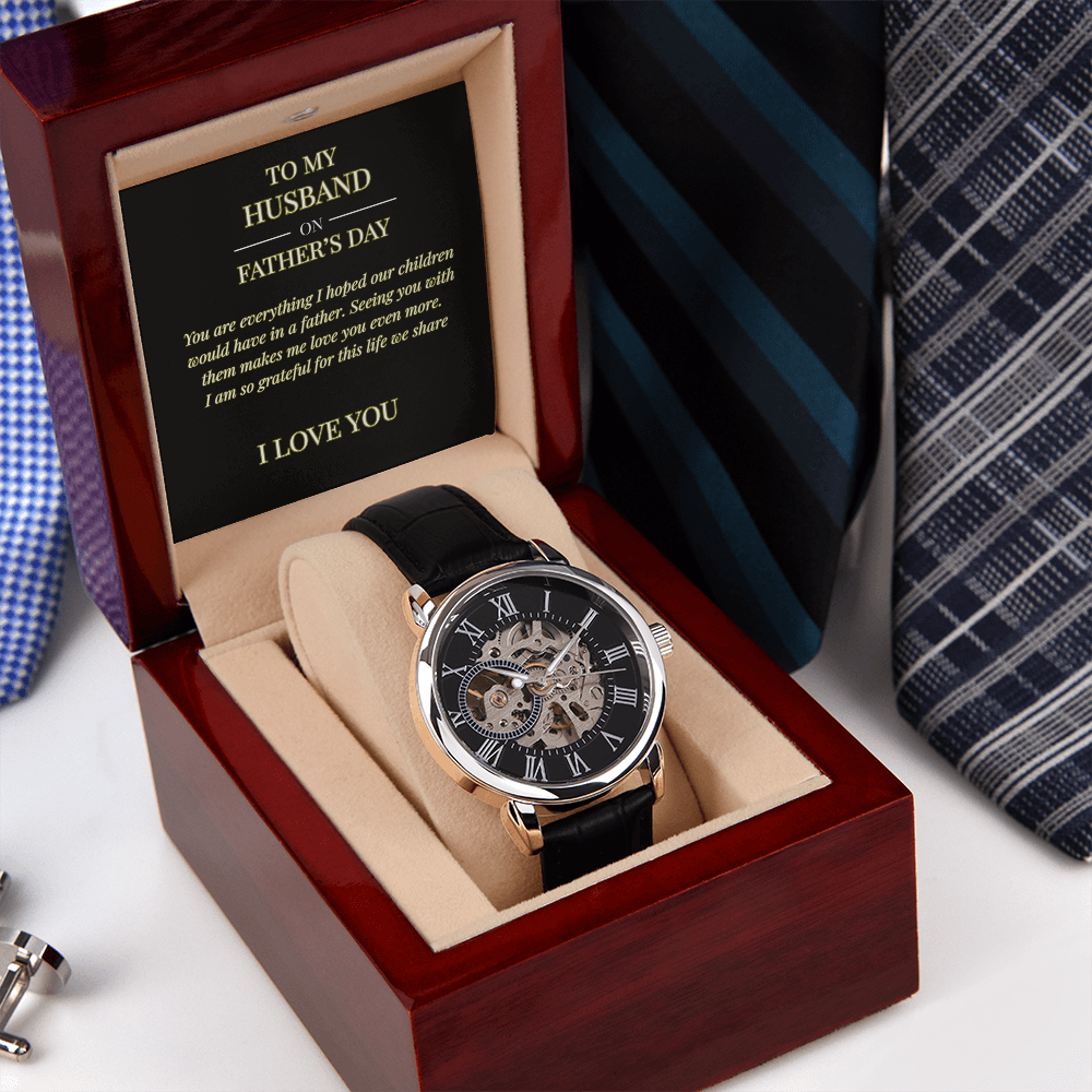 To My Husband – Openwork Watch with Father's Day Message Card | Romantic Gift from Wife