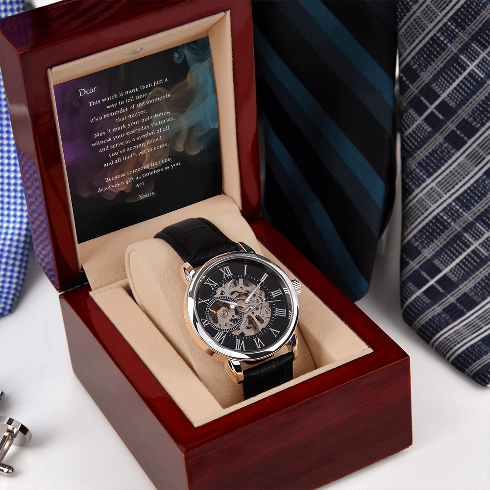 Men's Openwork Watch in Luxury Box - Personalize Your Card with Recipient & Your Names