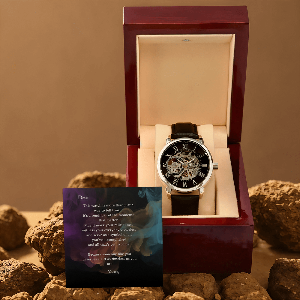 Men's Openwork Watch in Luxury Box - Personalize Your Card with Recipient & Your Names