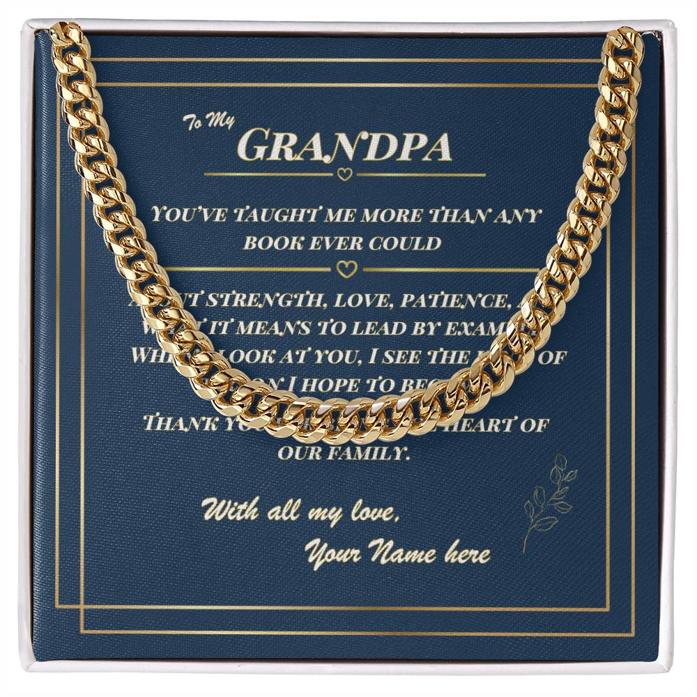 To My Grandpa – Cuban Link Necklace with Personalized Message Card | Gift from Grandchild or Family