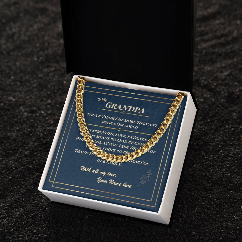 To My Grandpa – Cuban Link Necklace with Personalized Message Card | Gift from Grandchild or Family
