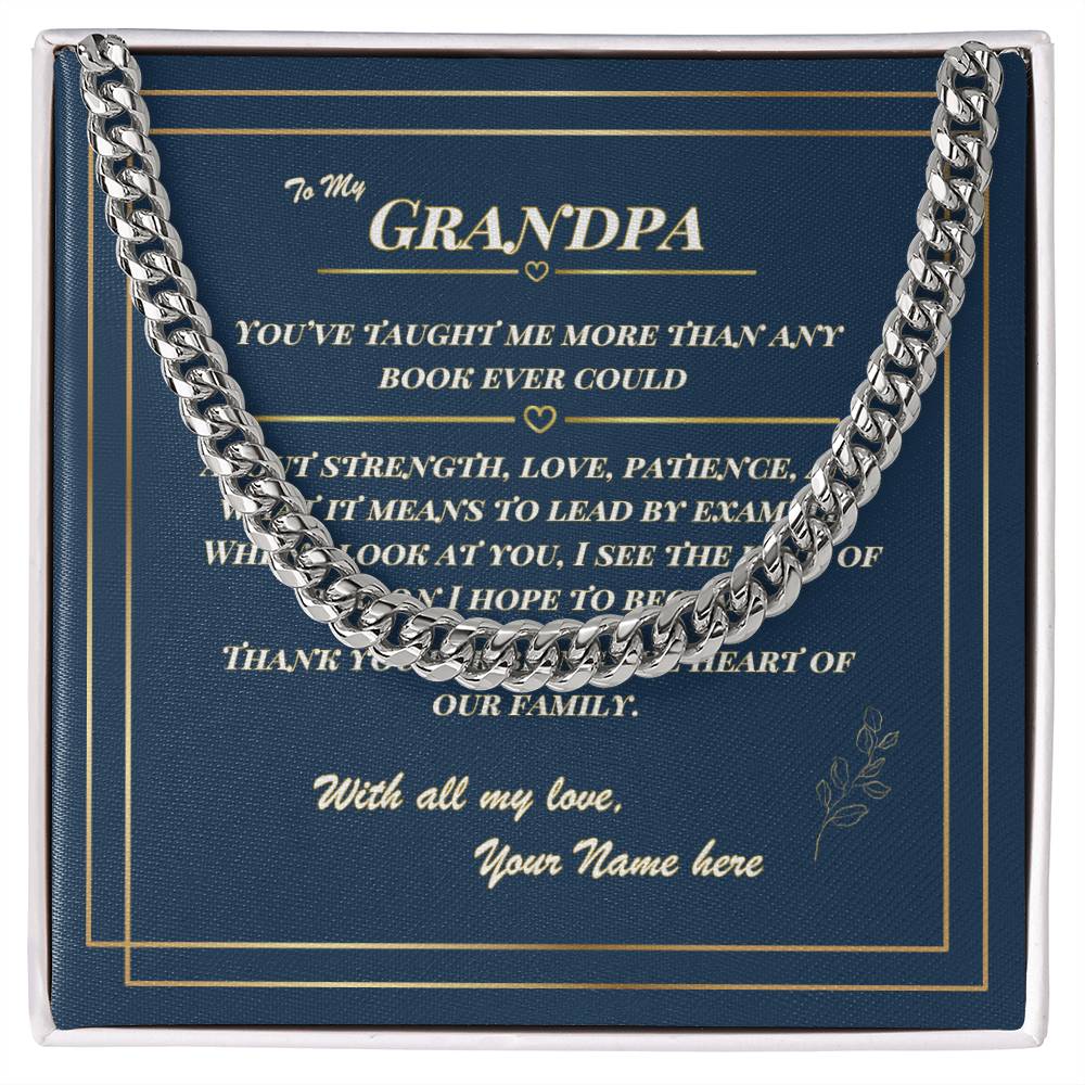 To My Grandpa – Cuban Link Necklace with Personalized Message Card | Gift from Grandchild or Family