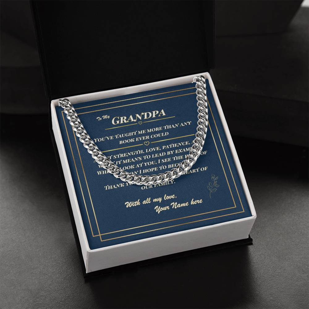 To My Grandpa – Cuban Link Necklace with Personalized Message Card | Gift from Grandchild or Family