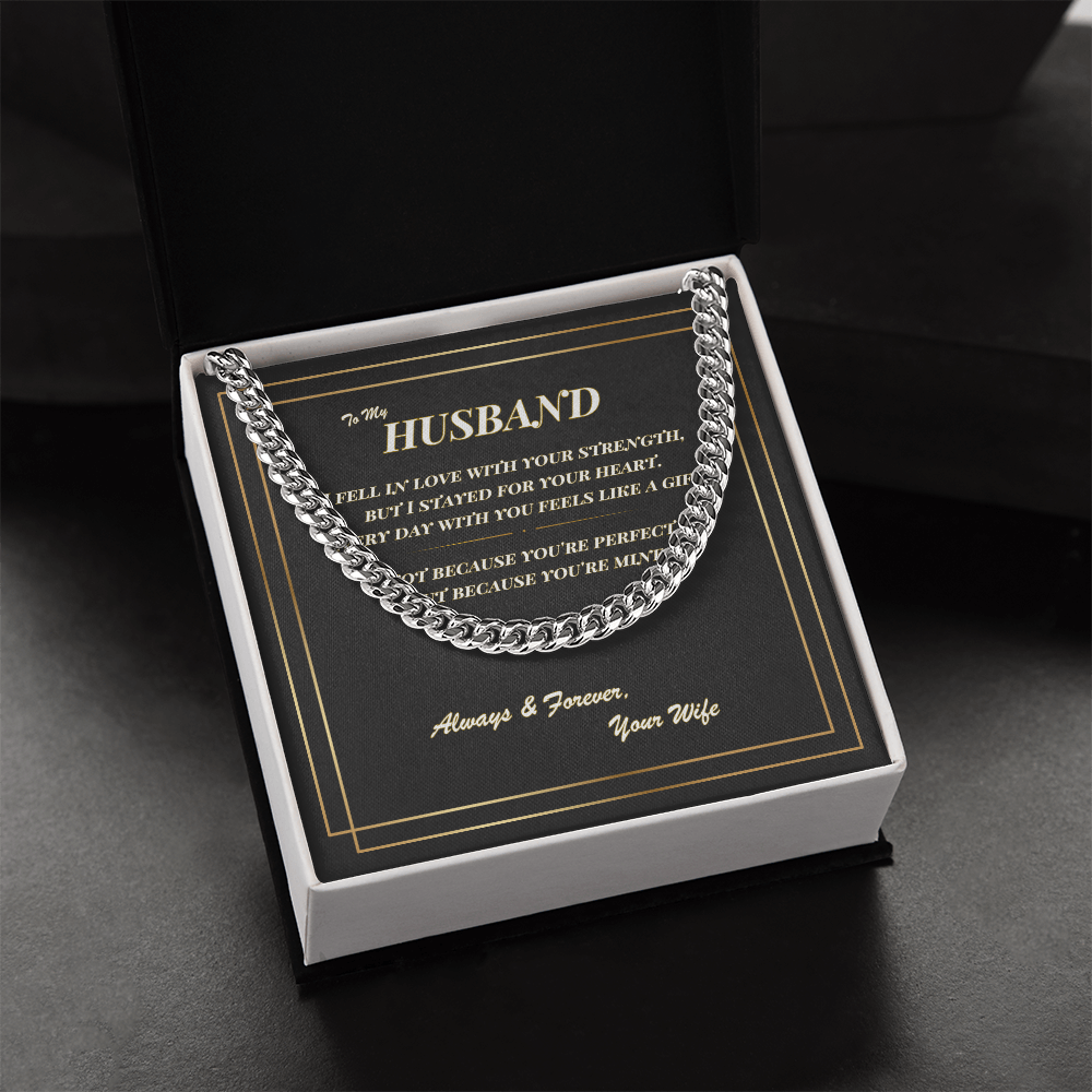 To My Husband – Cuban Link Chain Necklace with Romantic Message Card | Gift from Wife