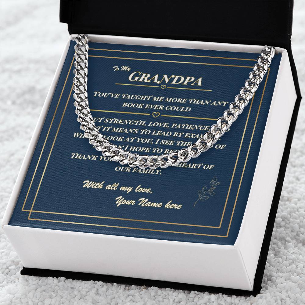 To My Grandpa – Cuban Link Necklace with Personalized Message Card | Gift from Grandchild or Family