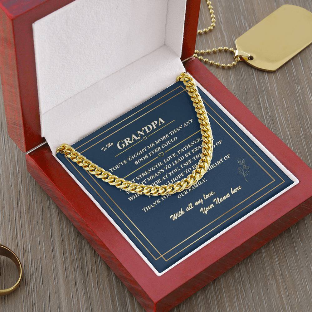 To My Grandpa – Cuban Link Necklace with Personalized Message Card | Gift from Grandchild or Family