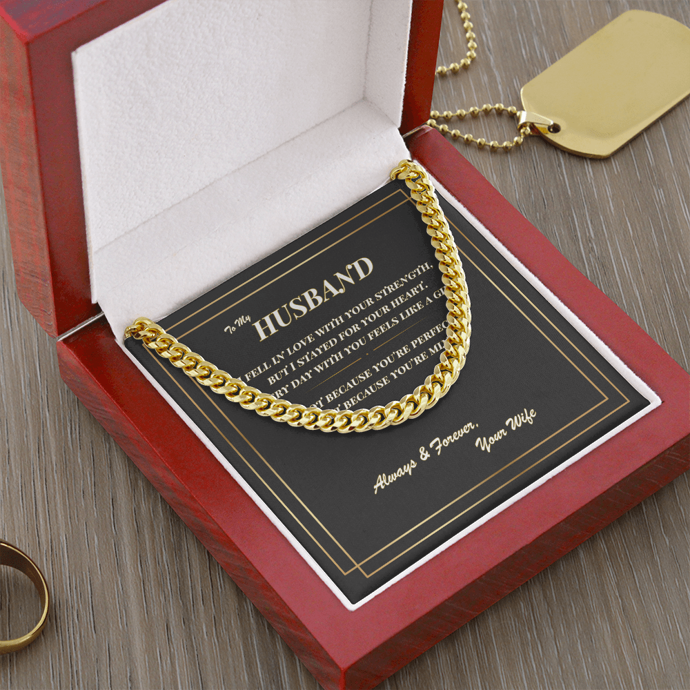 To My Husband – Cuban Link Chain Necklace with Romantic Message Card | Gift from Wife