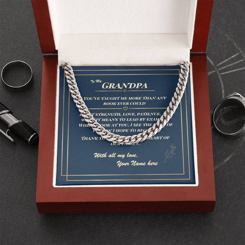 To My Grandpa – Cuban Link Necklace with Personalized Message Card | Gift from Grandchild or Family