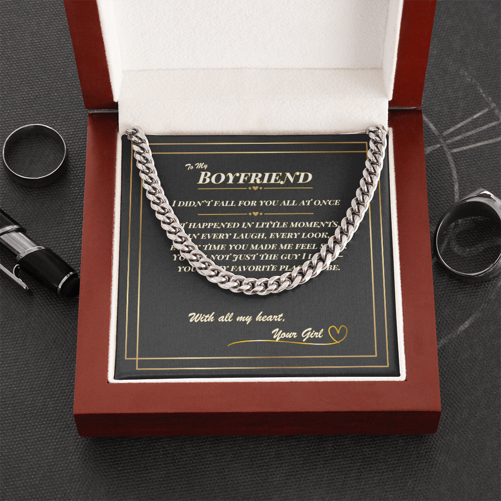 To My Boyfriend – Cuban Link Chain Necklace with Romantic Message Card | Gift from Your Girl