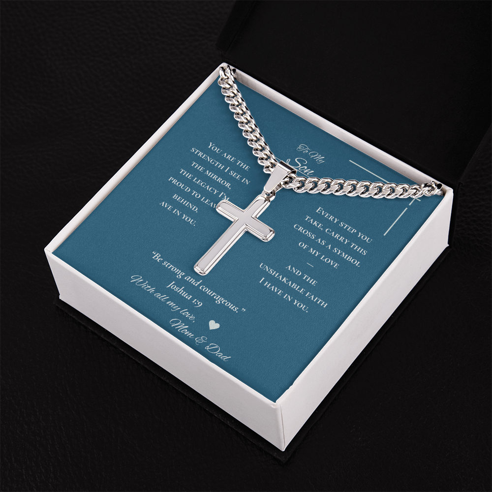 To My Son - Engraved Cross Necklace with Inspirational Message & Scripture | Christian Gift for Boys & Young Men