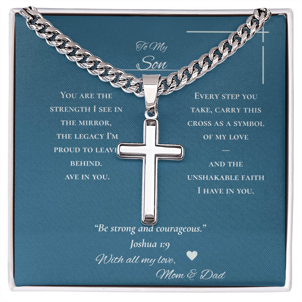 To My Son - Engraved Cross Necklace with Inspirational Message & Scripture | Christian Gift for Boys & Young Men